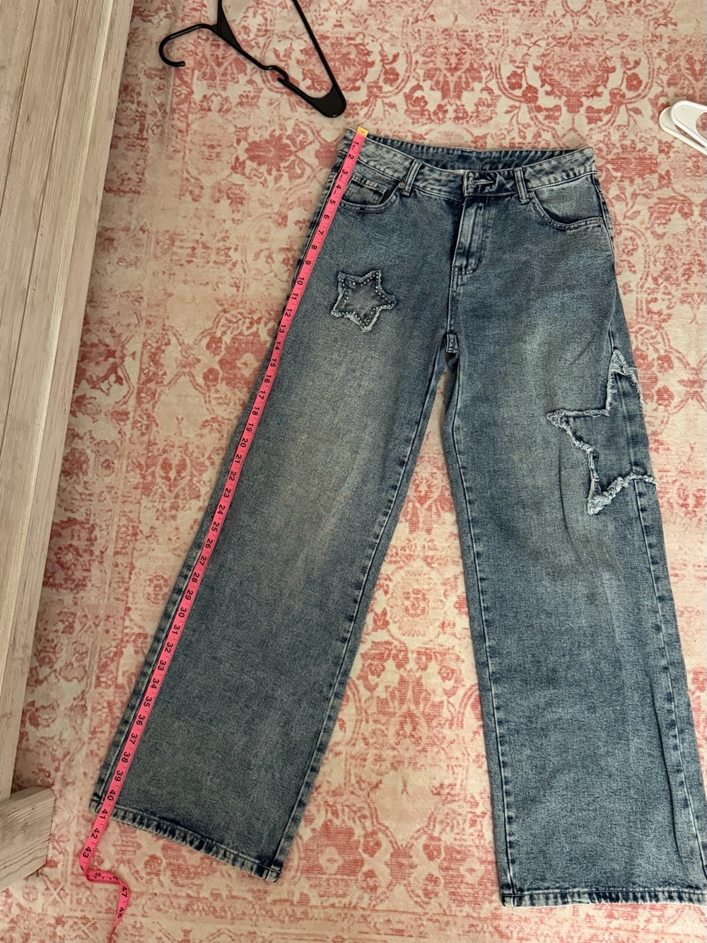 Star Patch Straight Leg Jeans - Faded Blue